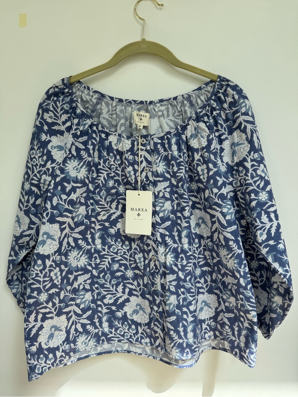 MAREA Sophie Indigo Bloosom Buttondown Blouse - NWT